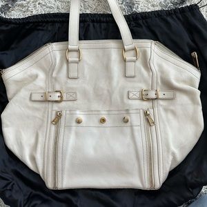Yves Saint Laurent Leather Downtown Tote in Ivory